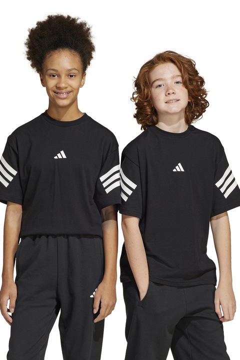 adidas Sportswear, Kerek nyakú logós póló, Koptatott fekete/Törtfehér