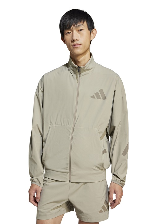 adidas Sportswear, Bluza de trening cu fermoar si buzunare laterale, Grej