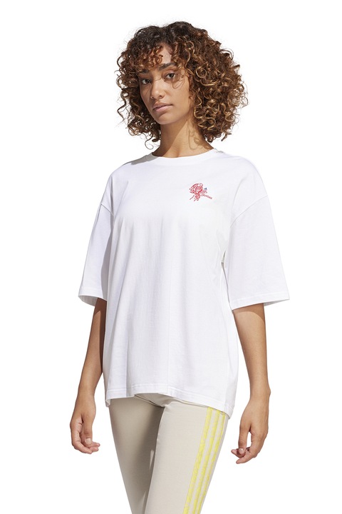 adidas Sportswear, Tricou din bumbac cu detaliu brodat, Rosu/Alb