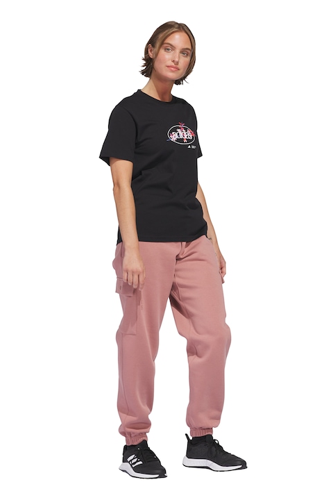 adidas Sportswear, Tricou cu imprimeu logo si decolteu la baza gatului, Negru/Coral/Alb optic