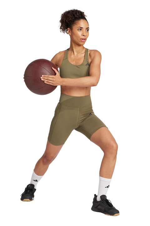 adidas Performance, Colanti striati pentru fitness, Negru stins/Verde masliniu