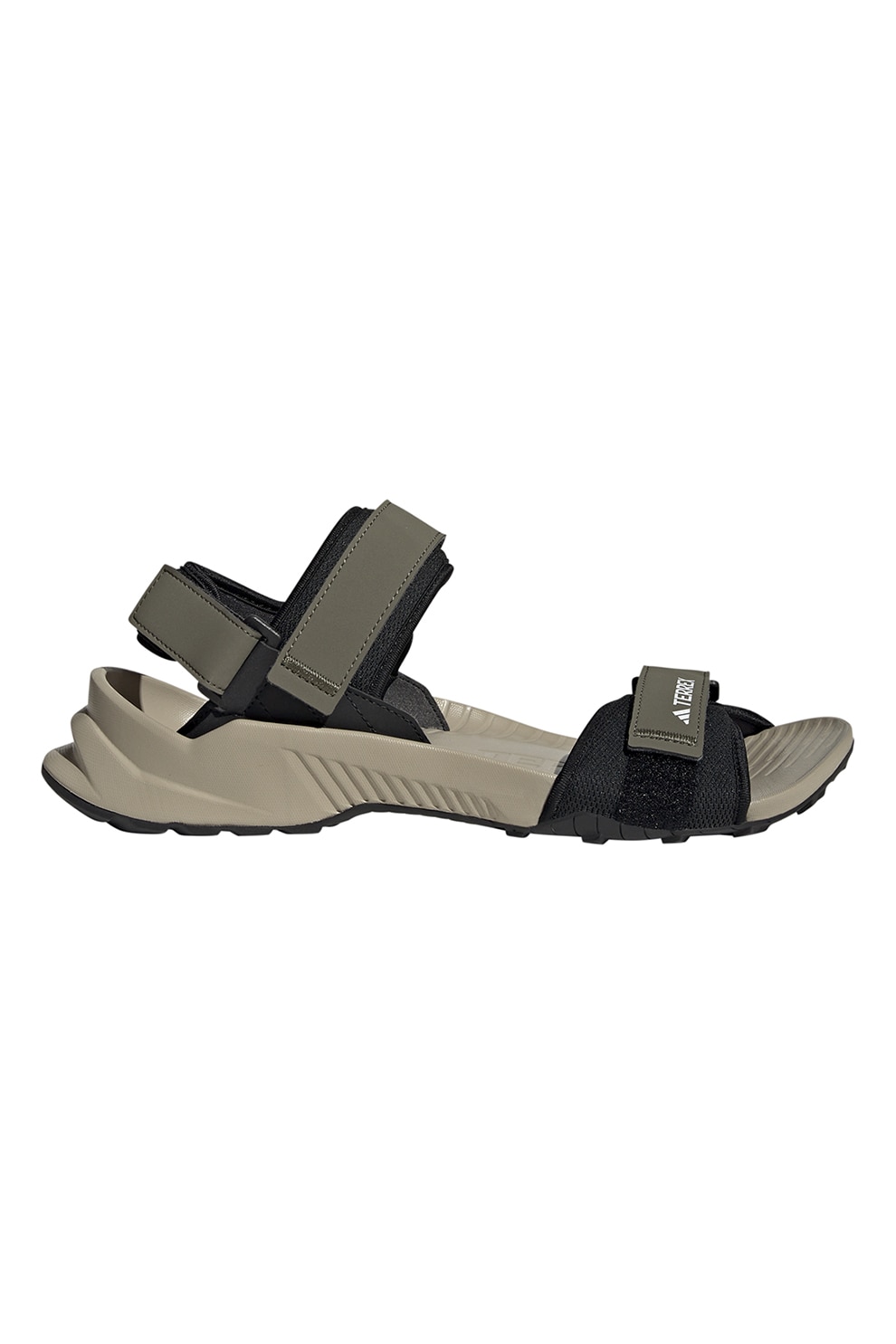 adidas Performance, Sandale cu talpa plata si inchidere velcro Terrex Hydro, Negru, Kaki, 7