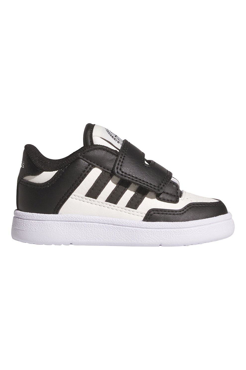 adidas Sportswear, Pantofi sport din piele ecologica cu inchidere velcro Rapid Court, Alb, Negru, 23.5 EU