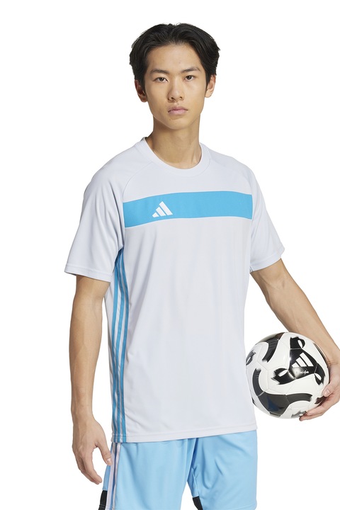 adidas Performance, Футболна тениска с овално деколте, Бял/Аквамарин син