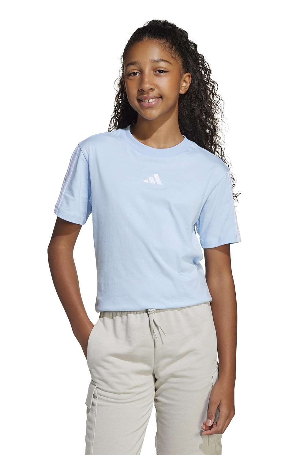adidas Sportswear, Tricou cu detalii logo, Albastru pastel, 140 CM