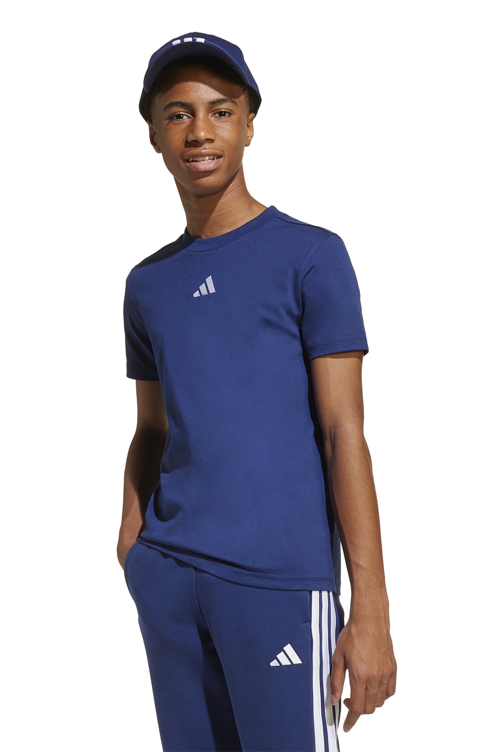 adidas Sportswear, Tricou de bumbac cu decolteu la baza gatului, Albastru inchis, 152 CM