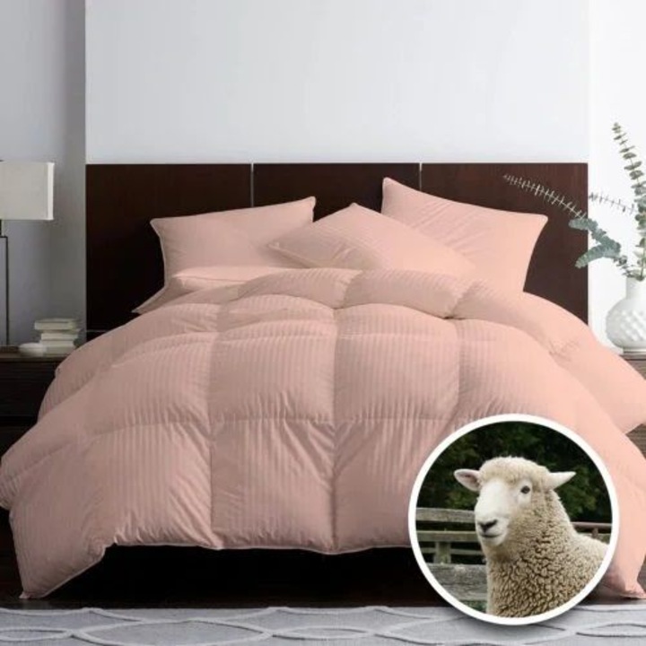 100% természetes damaszt gyapjú steppelt paplan – téli 180x210 cm, púderrózsaszín