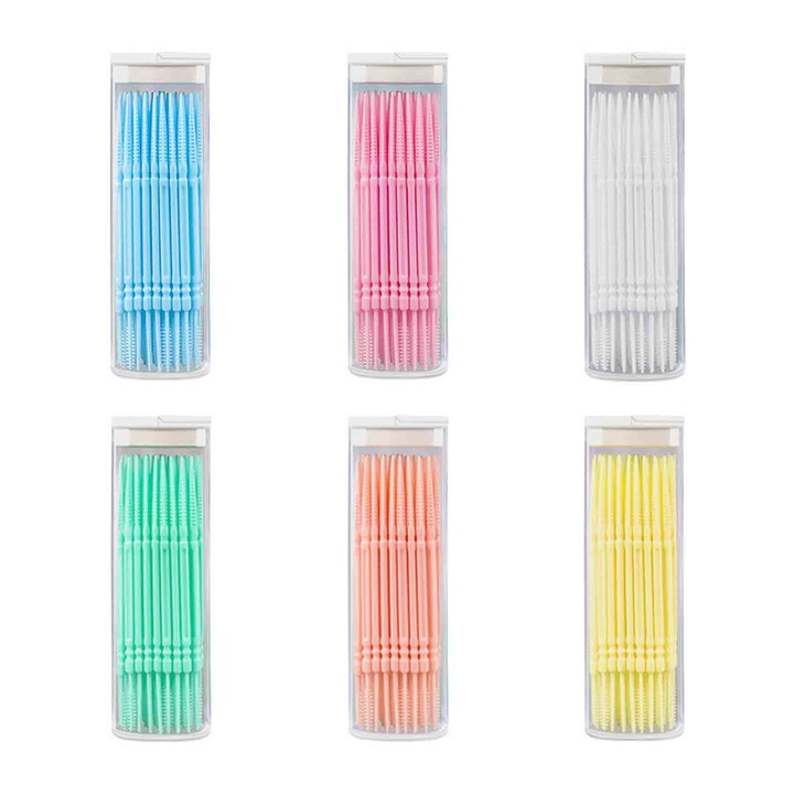 240 db eldobható fogközi kefe készlet, Puha fogközi sörték, Axroad Mall, 4 szín, Egyedi csomagolású darabok, Könnyen használható és hordozható, Mélytisztításhoz, Szilikon, 6,5 cm, Többszínű