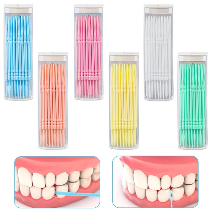 Set 240 periute unica folosinta interdentare, Peri moi interdentare, Axroad Mall, 4 Culori, Bucati ambalate individual, Usor de utilizat si de transportat, Pentru curatare in profunzime, Silicon, 6.5 cm, Multicolor