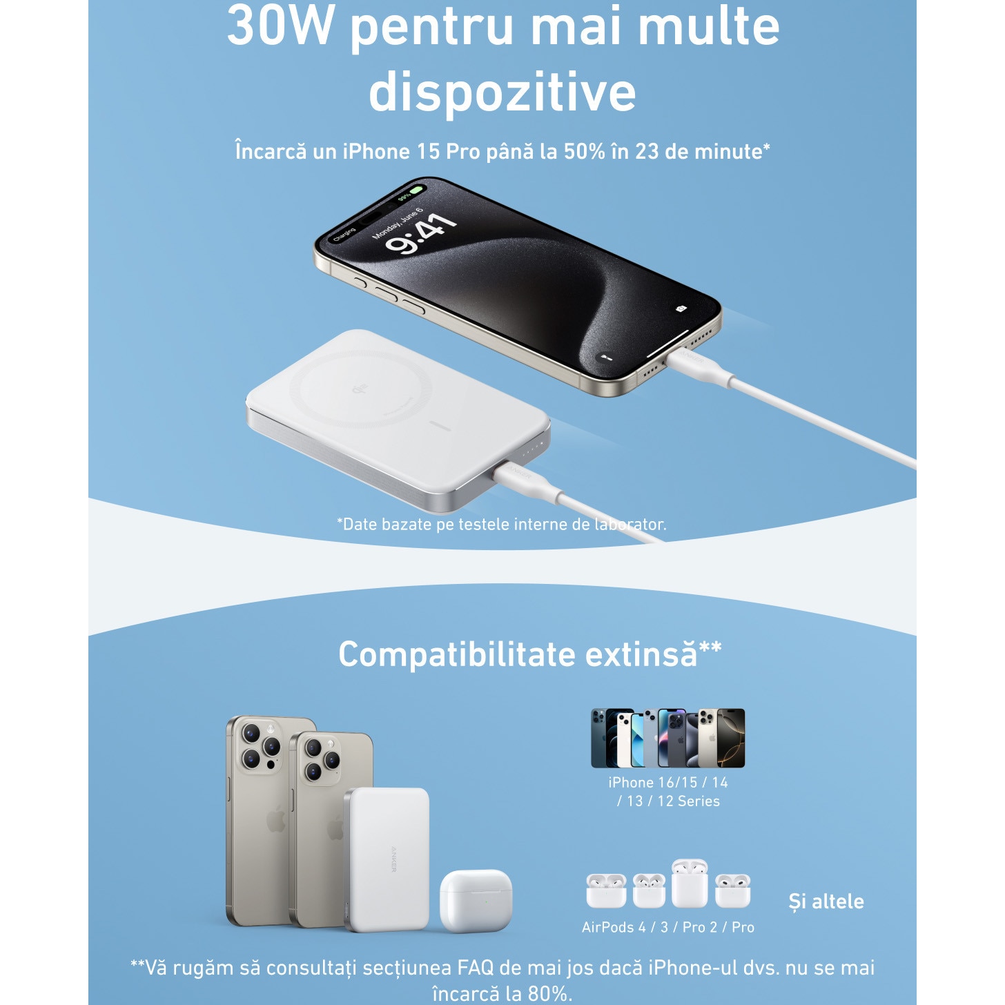 Acumulator extern magnetic wireless Anker MagGo, 10000 mAh, Ultra