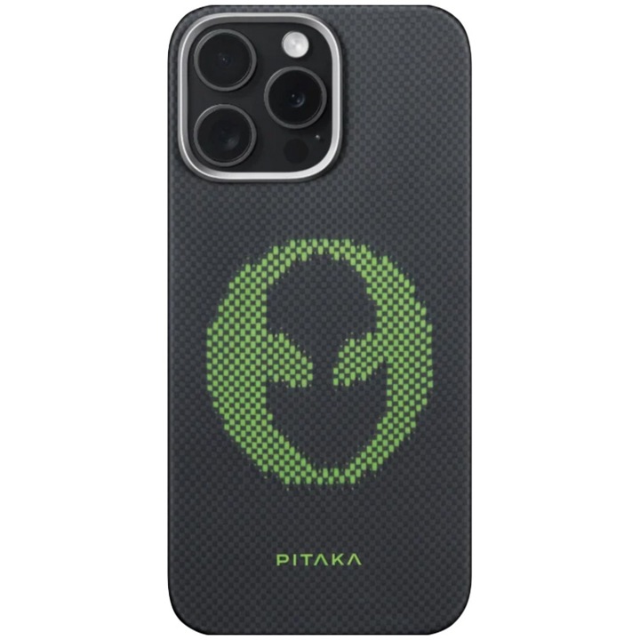 Husa de protectie Pitaka MagEZ 5 pentru iPhone 16 Pro Alien Tactile Woven, Fosforescenta