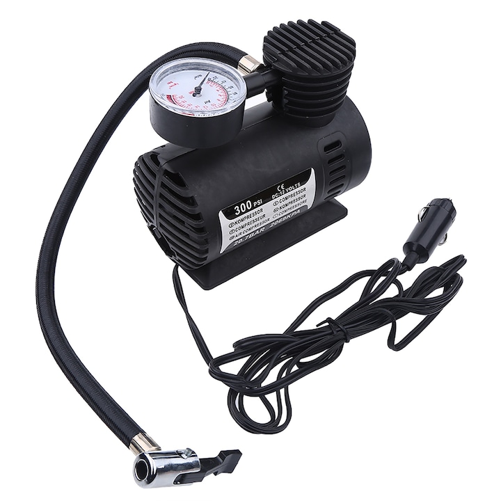 Преносим автомобилен компресор Enforose, 12V, 300 PSI, черен, 12x13.5x7см