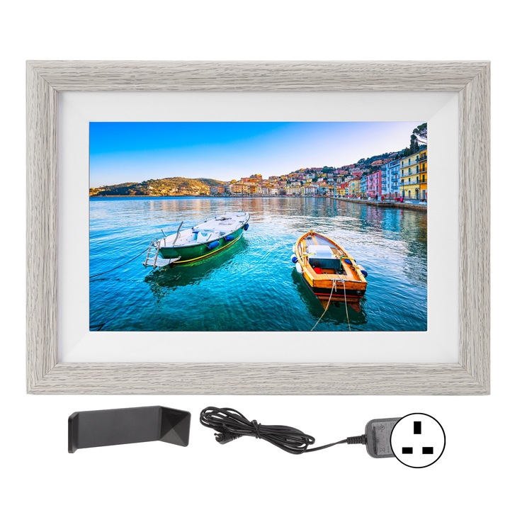 TNEAYWHE 10 hüvelykes digitális képkeret, WiFi, 16 GB tárhely, szürke