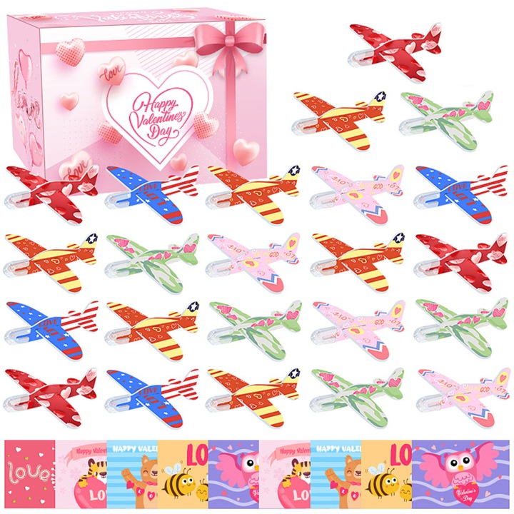Set felicitari cu avioane din spuma, Enforose, 28 bucati, multicolor, 29x19x4cm