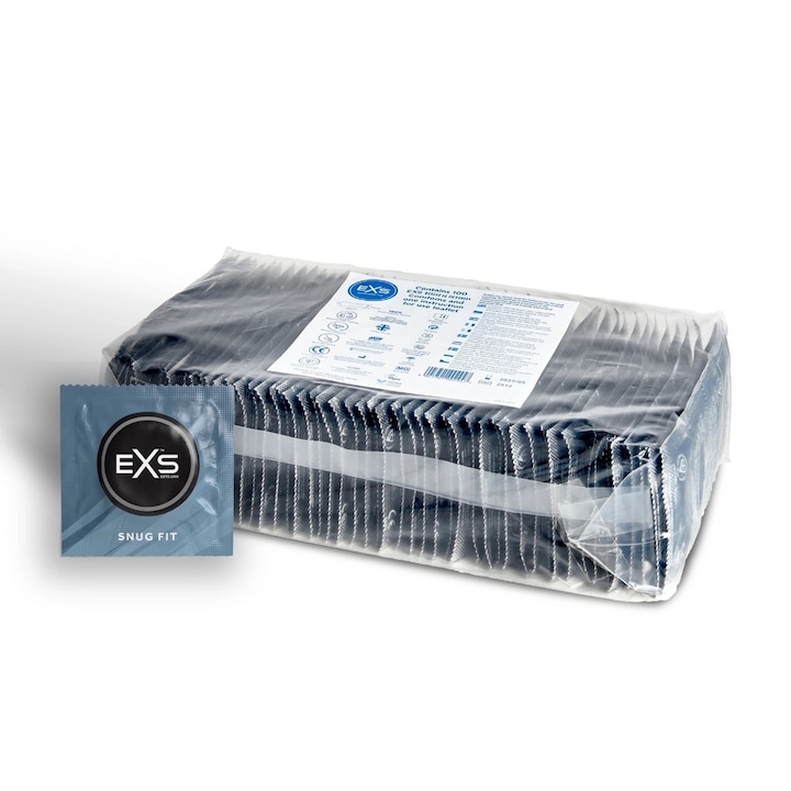 Prezervative Snug Fit, EXS, set 100 bucati, 49mm, latex natural, fara miros