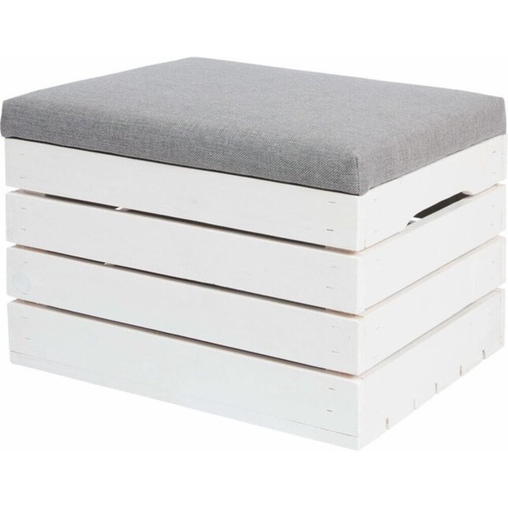 Taburet cu spatiu depozitare, Artemis, Lemn, Perna spuma, 40x50x35cm, Alb/Gri