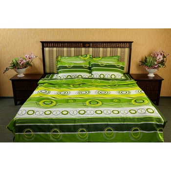 Lenjerie de pat dublu 220 x 240cm, 4 piese, bumbac 100%, Kat & Dor, Green Vertigo Lenjerie de pat dublu 220 x 240cm, 4 piese, bumbac 100%, Kat & Dor, Green Vertigo