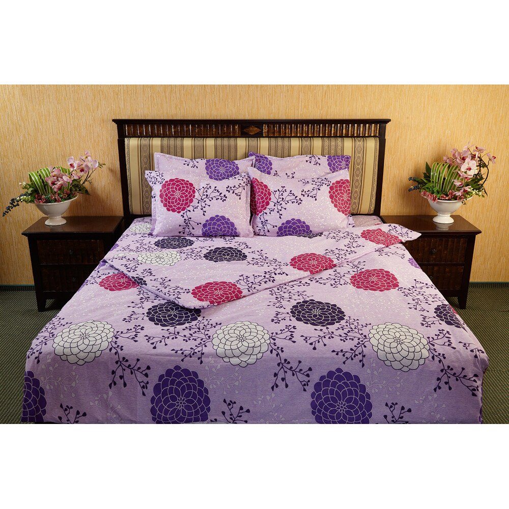 Lenjerie de pat dublu 220 x 240cm, 4 piese, bumbac 100%, Kat & Dor, Magenta