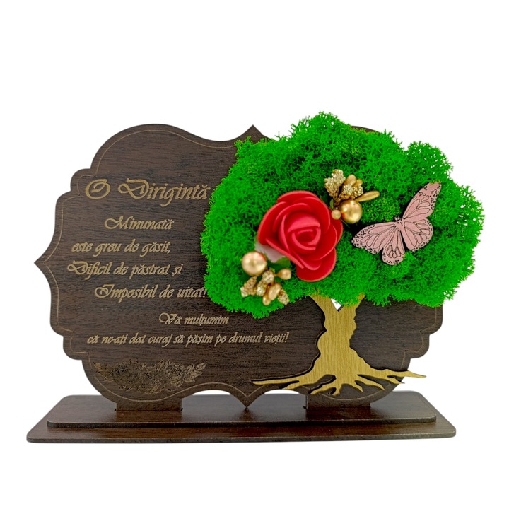 Decoratiune tablou cu suport, cadou personalizat cu mesaj standard pentru "Diriginta", wenge, dimensiune 21x14cm