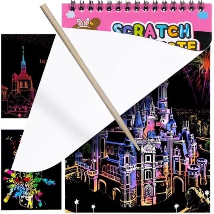 Carte de colorat razuit pentru copii Bloc Notebook Scratch off set Stylus