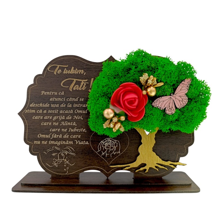 Decoratiune tablou cu suport, cadou personalizat cu mesaj standard pentru Tata "Te iubim Tati", wenge, dimensiune 21x14cm