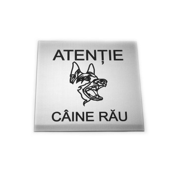 Placuta indicatoare atentionare Caine Rau (argintiu/negru) Placuta indicatoare atentionare Caine Rau (argintiu/negru)