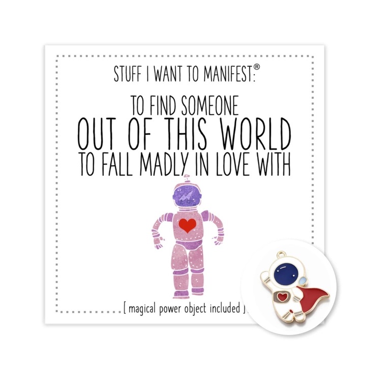 Felicitare manifestare Warm Human, Set cu Amuleta, Multicolor, 3x3 inch, To Find Someone Out Of This World To Fall In Love With