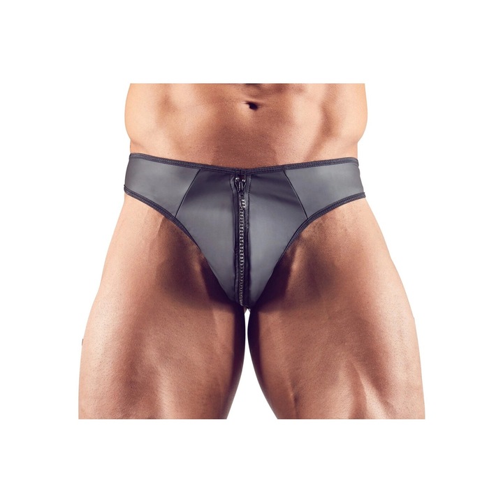 Férfi tanga, Svenjoyment, fényes cipzárral, neoprén, 90% poliészter, 10% spandex, L-es méret