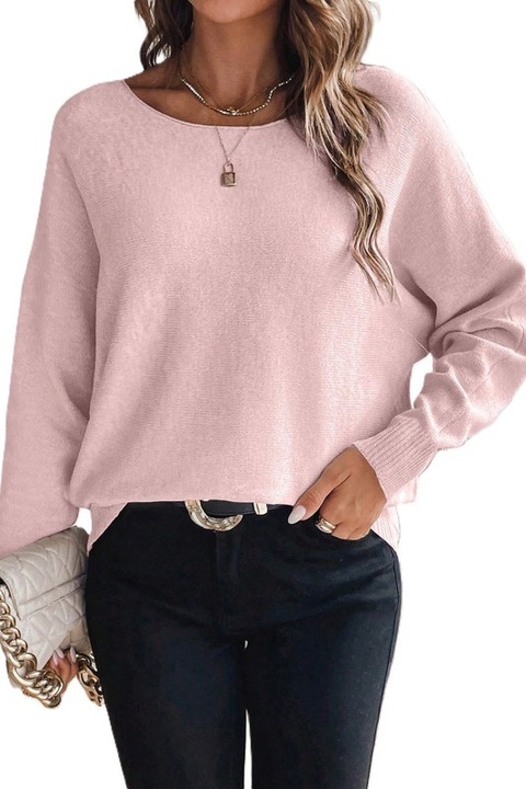 Pulover Dama, Elegant, Croiala Lejera, Decolteu Rotund, Roz, M