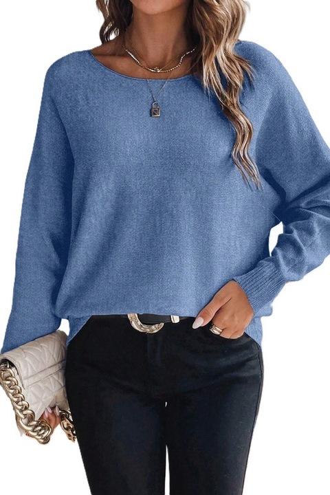 Pulover Dama, Elegant, Croiala Lejera, Decolteu Rotund, Albastru