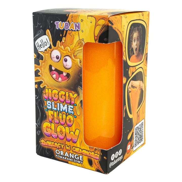 Паста за моделиране на тюрбан, Jiggly Slime Fluo Glow, оранжева, 430 г, 125x75 мм