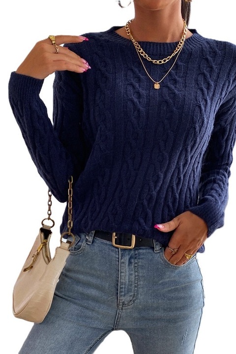 Pulover Dama, Tricotaj Frantuzesc, Croiala Lejera, Albastru marin