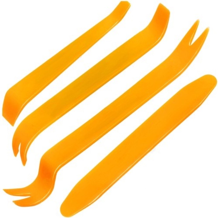 Set 4 scule auto Xtrobb pentru demontarea tapiteriei, portocalii, dimensiuni variate