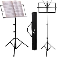 Stand Muzical Partitura , Baza Tip Trepied, Inaltime Reglabila 123 cm, Malatec, Husa Inclusa, Culoare Negru