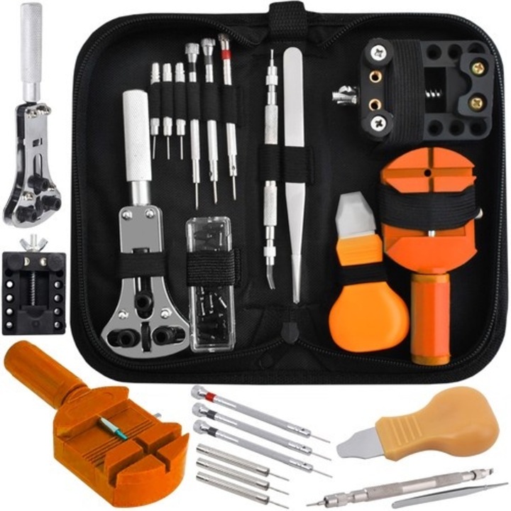 Set de unelte Artemis pentru repararea ceasurilor, 13 piese, etui, dimensiuni 20x10x5cm
