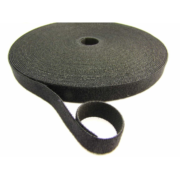 Двустранна велкро лента, 10 мм, 5 м, черна