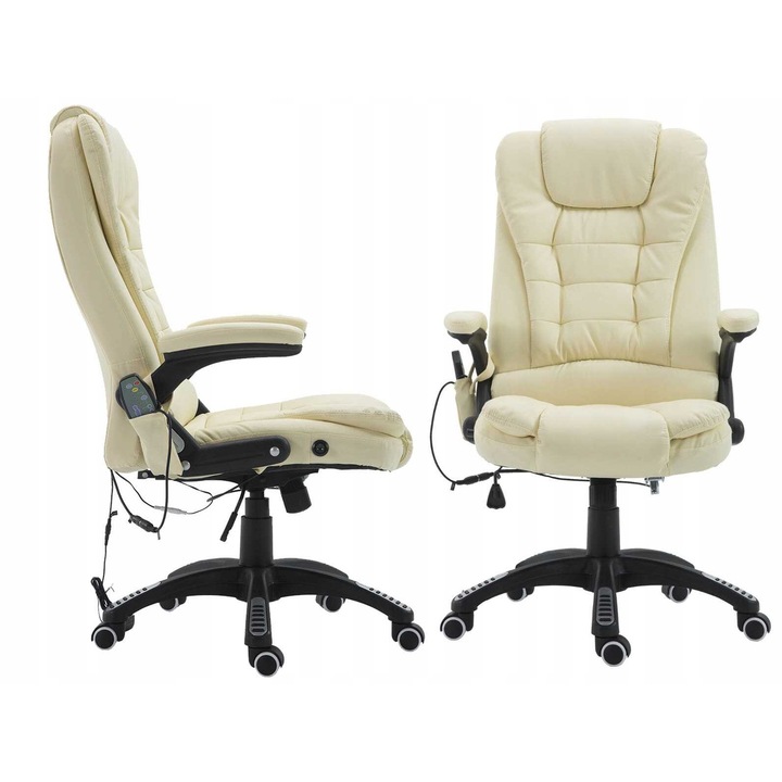 Scaun birou Pako cu masaj si incalzire, alb, 62x68x111-121cm, inaltime sezut 44-54cm, set cu telecomanda