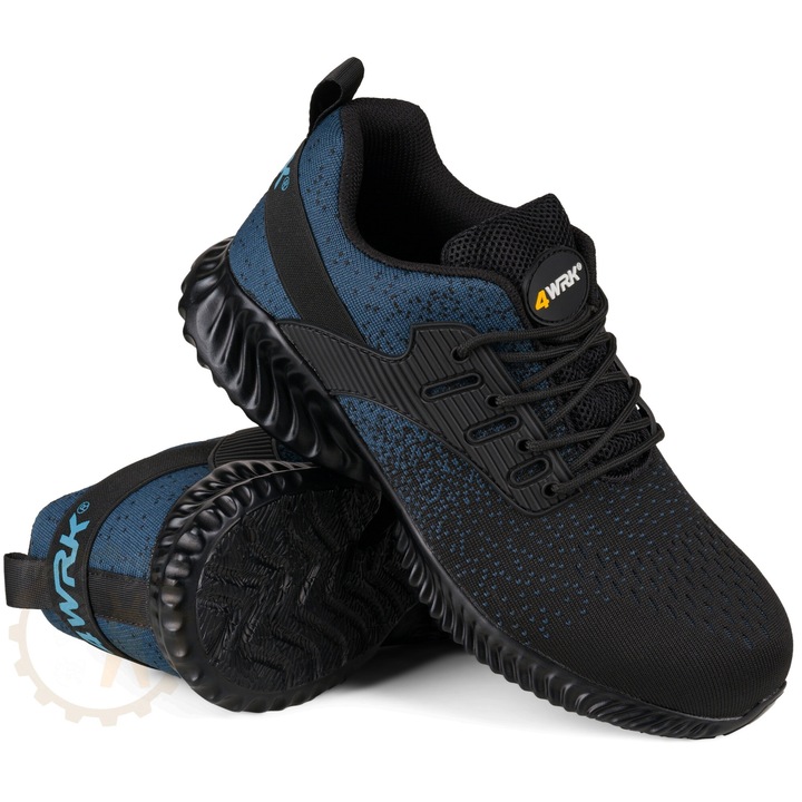 Férfi Munkavédelmi csizma, sarokkal, metál, fekete/kék, 45 EU