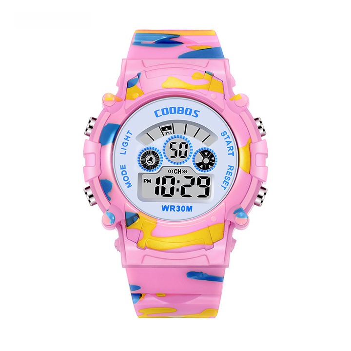 Ceas copii Peysaitr electronic multifunctional, impermeabil, roz, unisex