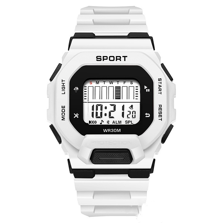 Ceas electronic pentru copii, Peysaitr, Plastic, Design modern, Rezistent la apa, Alb
