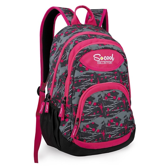 Ghiozdan Wild Pink insertii modele magenta cu negru S-Cool