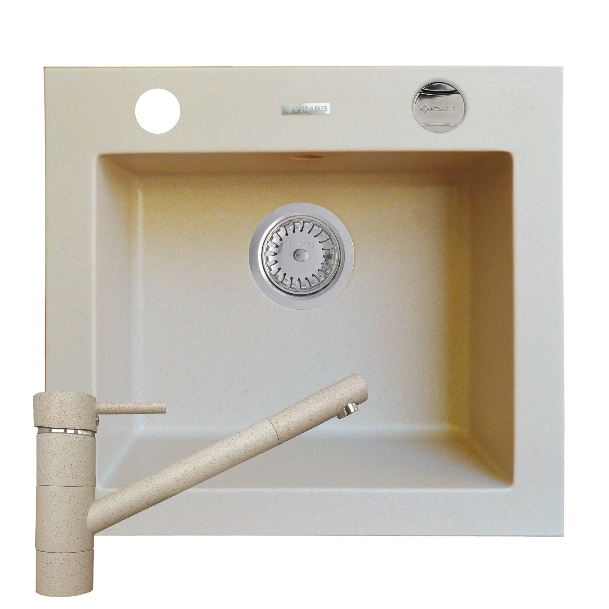 Pachet Pyramis chiuveta si baterie de bucatarie MALENA 490x440mm, adancime cuva 170mm, baterie TRONTO, montare pe blat, finisaj bej