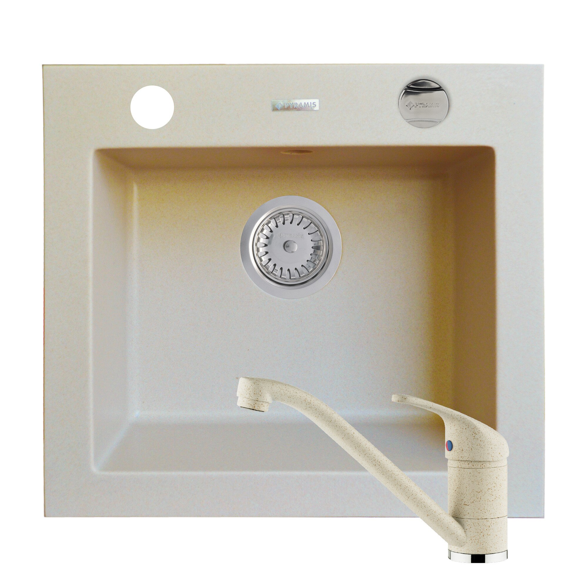 Pachet Pyramis chiuveta si baterie de bucatarie MALENA 490x440mm, adancime cuva 170mm, baterie MODO, montare pe blat, finisaj bej