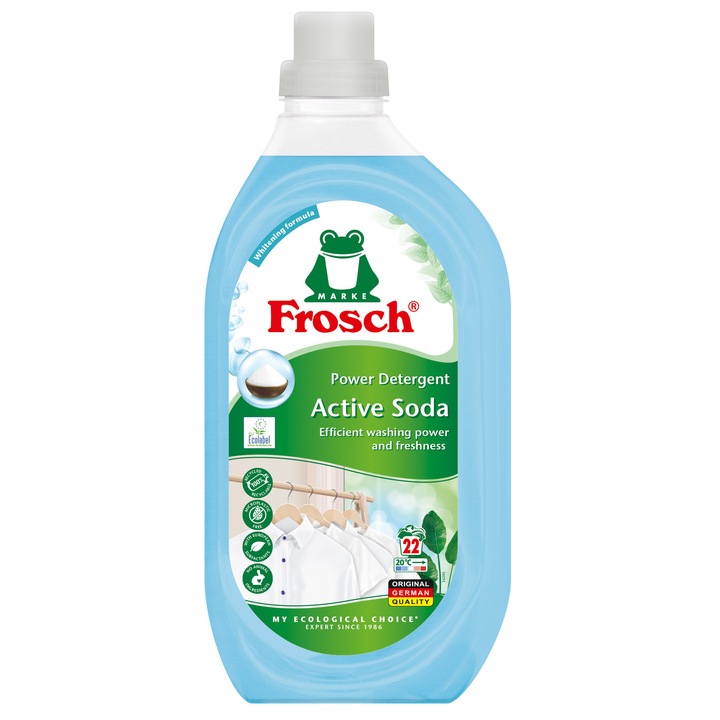 Frosch Power Active Soda Detergent ecologic lichid de rufe cu bicarbonat, 1.5 L, 22 spalari