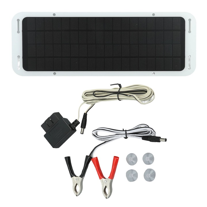 Kit panou solar 12V, Bizaical, 5W, 34.5x12.5cm, cu 2 USB, 1 Type C, 1 DC