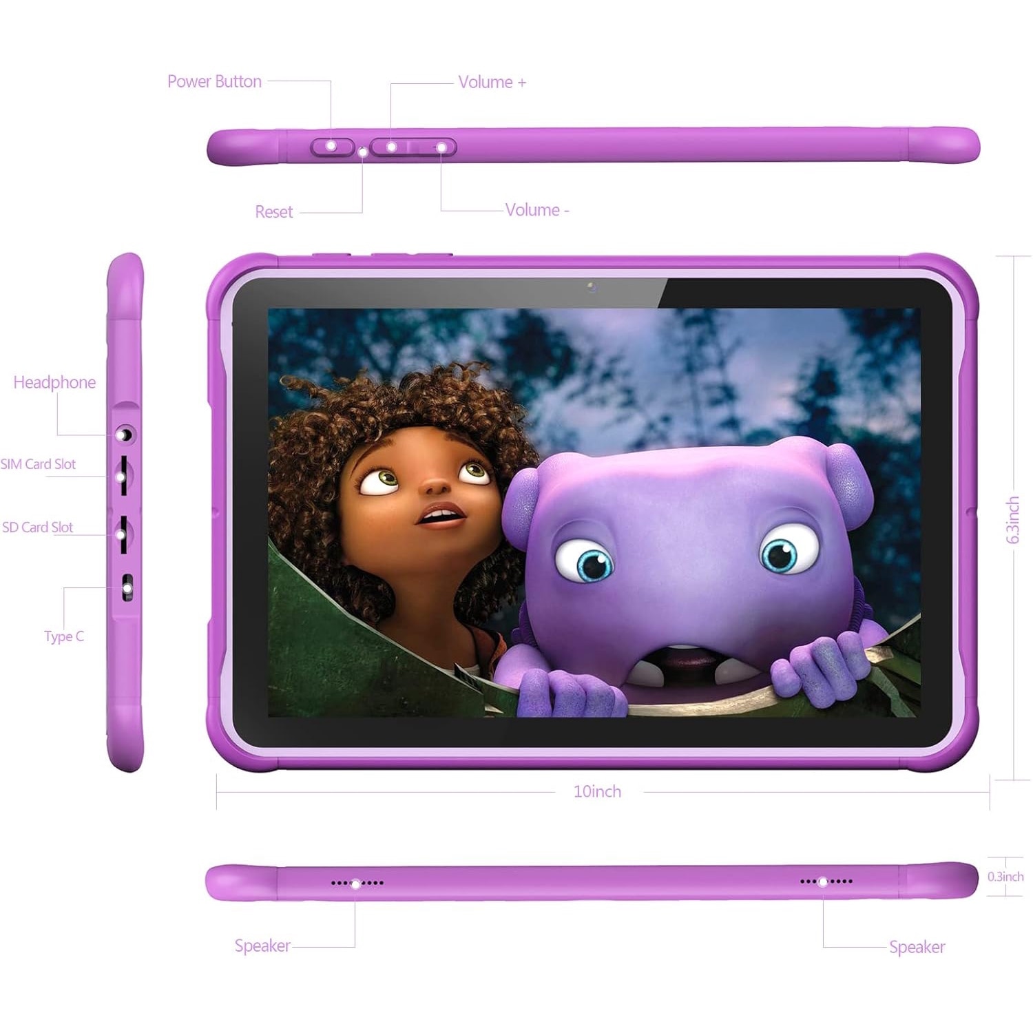 Tableta Pritom K10, 10 inchi, Quad Core, 64 GB, 4 GB RAM, violet