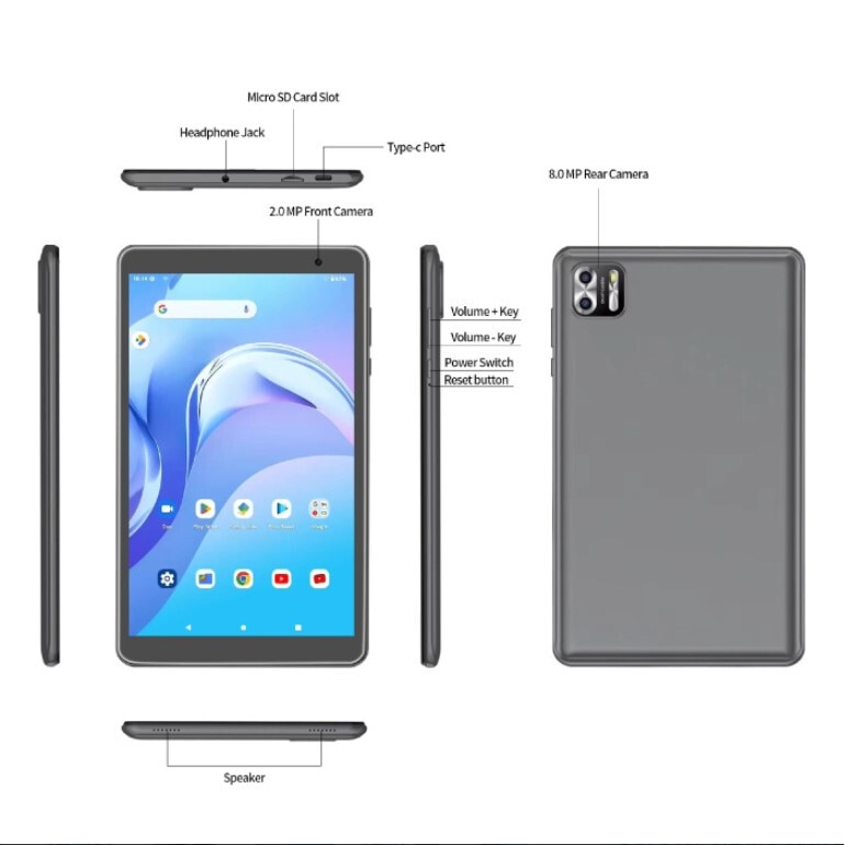 Tableta Pritom B8, 8'', Octa Core, 5G, 64 GB, 8 GB RAM, gri