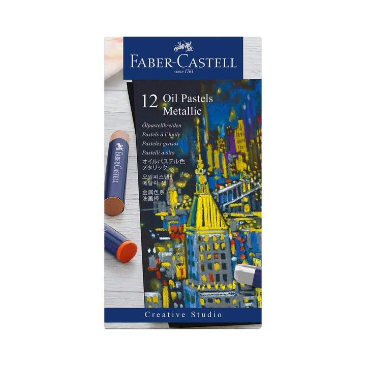 Pasteluri in ulei Faber-Castell Creative Studio, metalice, 12 culori