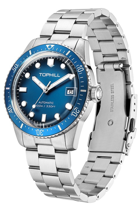 TOPHILL ceas de mana barbatesc, ceas de diving, mecanism automat japonez NH35, 100m rezistent la apa, otel inoxidabil 316, 10ATM, luminescent, cu fereastra pentru data, diametru 40mm, Albastru