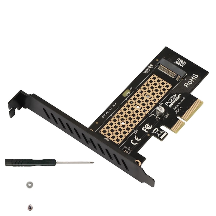 Адаптер Axagon PCEM2-N PCI-Express x4 Internal, SINBINTA, За свързване на SSD NVMe M.2 към компютър, 64Gbps, Фиксиране на кутията, Поддържа Windows8/10/Linux/Mac, Малък размер и лесен за инсталиране, ABS, 52X101mm, Черен